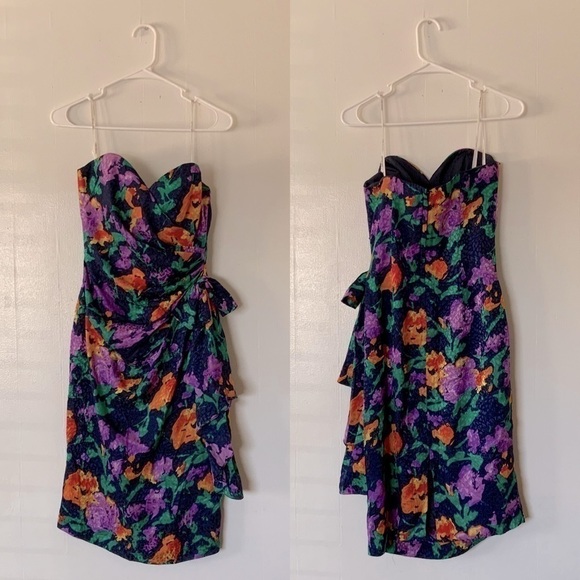 VINTAGE Silk Studio Floral Mini Dress - Picture 1 of 6